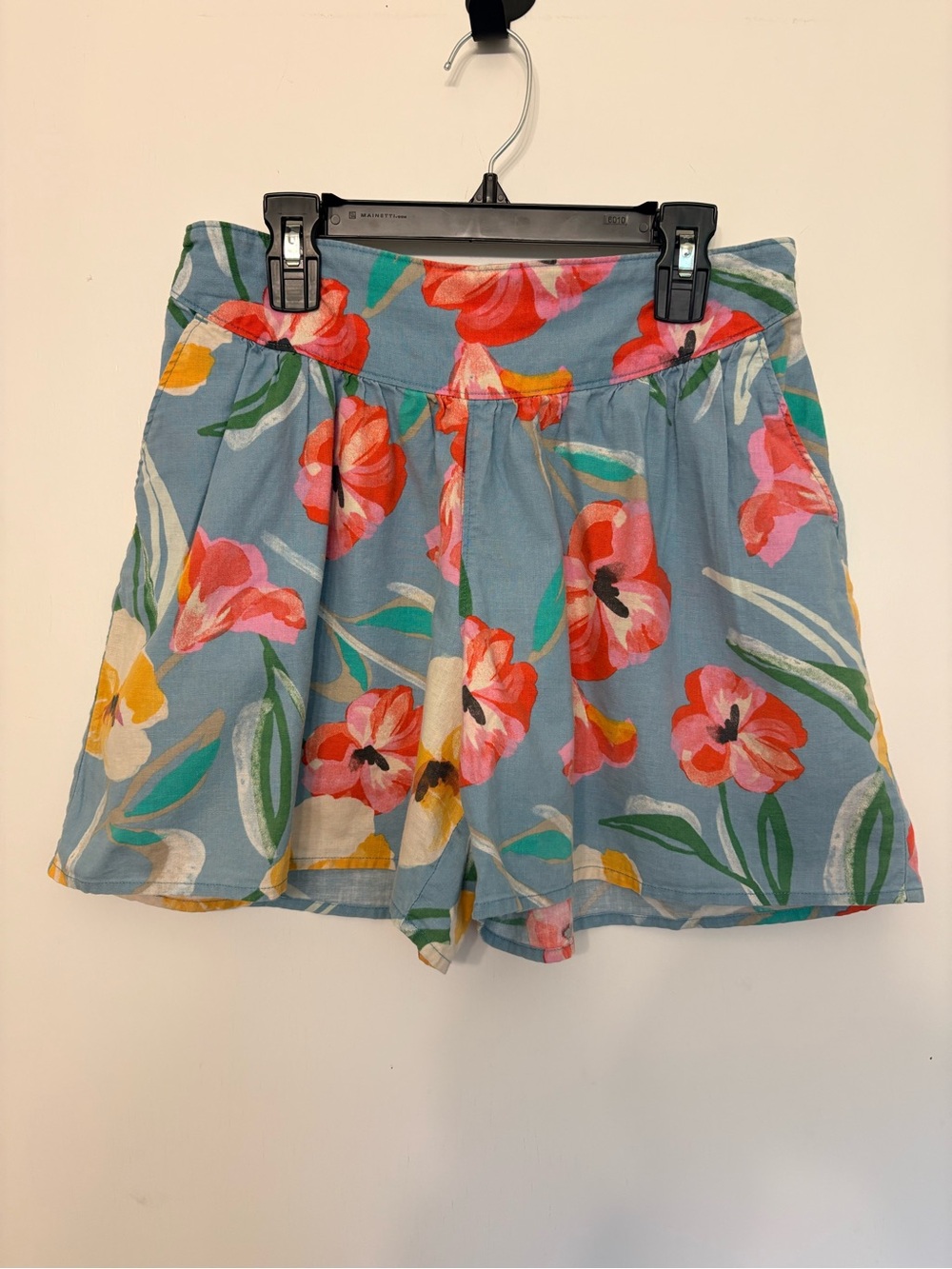 Girls Large Womens Small Pleated Floral Print Summer Shorts Colorful, Pockets